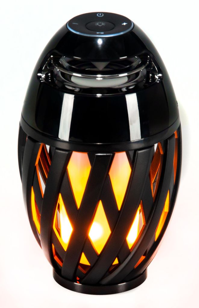 Bluetooth Lautsprecher Flammenlicht Schwarz 10x24cm kabellos Led Tischlampe Outdoor Musikbox 5 Watt