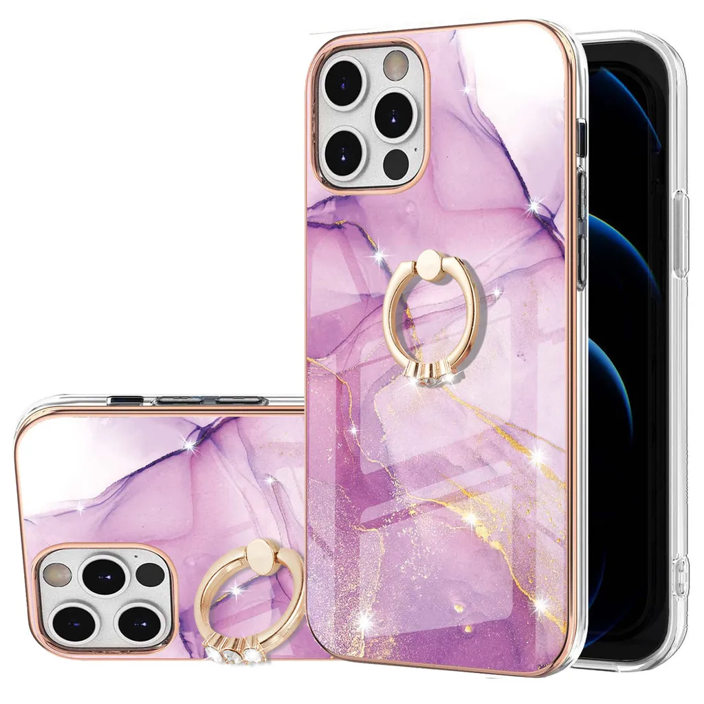 Custodia Marble iPhone 12 Pro Max Viola: Cover Chic con Ring Holder