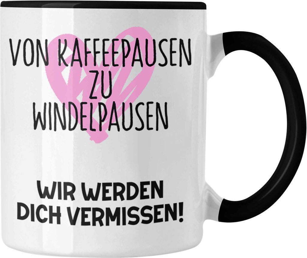 Trendation - Mutterschutz Geschenk Kollegin Tasse Abschied Werdende Mama Abschiedsgeschenk Arbeitskollegin Von Kaffeepausen Zu Windelpausen (Schwarz)