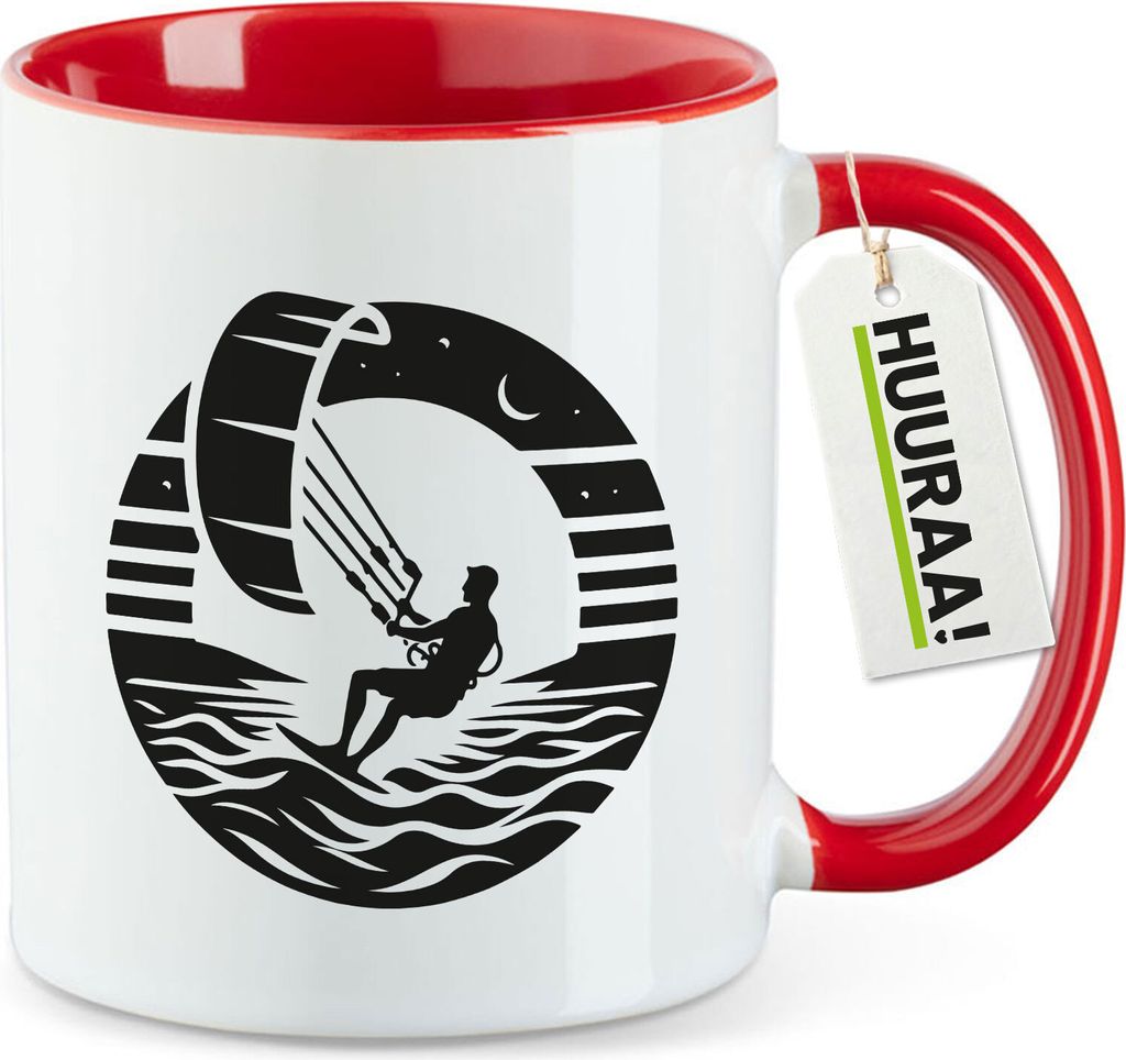 Huuraa Kaffeetasse Kite Board Kitesurfing 330ml Rot Keramik Kaffeebecher Geschenkidee