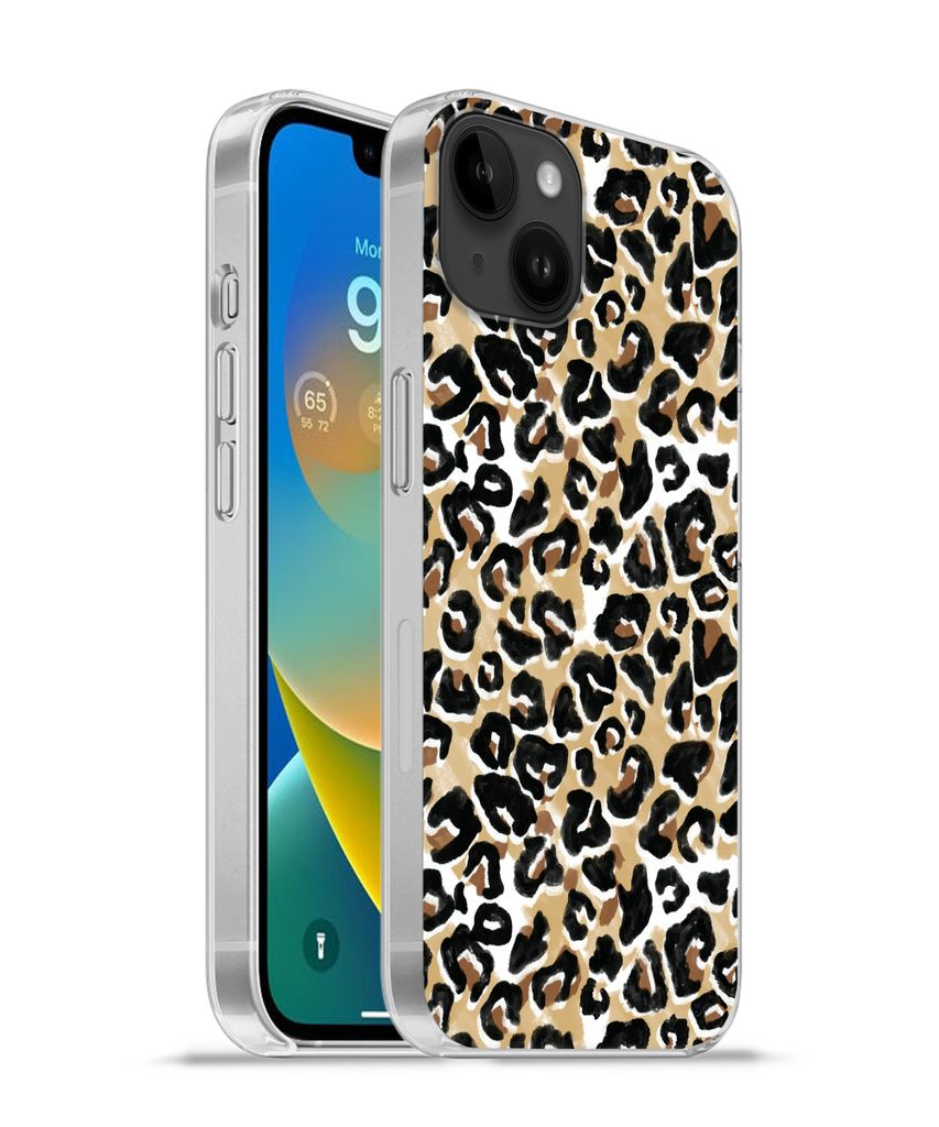MuchoWow Handyhülle Schutzhülle Hülle für Apple iPhone 14 Plus - Soft case Tierdruck - Panther - Braun - Aquarell Silikon Softcase Handy Hül...