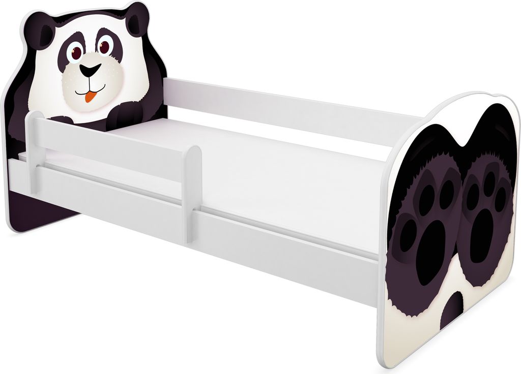 ACMA Tiere VII Kinderbett Jugendbett Junior-Bett Komplett-Set mit Matratze Rausfallschutz Lattenrost (06 Panda, 160x80 cm)