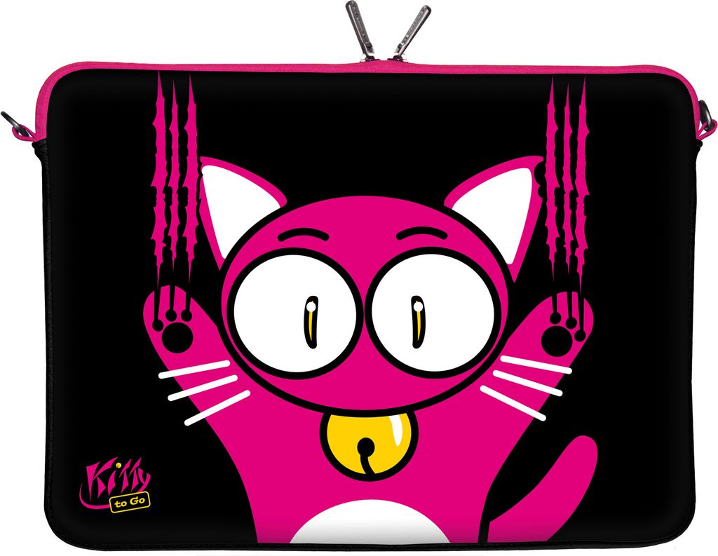 Kitty to Go LS140-13 Designer Mac Book Tasche 13 Zoll aus Neopren passend als iPad Pro Case 12.9 bis 13.3 Zoll (33.8 cm) MacBook Air Bag Katze schw...