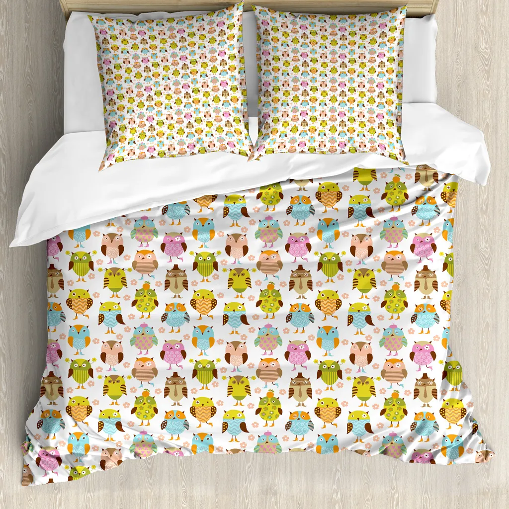 Copripiumino Gufi ABAKUHAUS 155x220: Set Letto Antiacaro Colorato