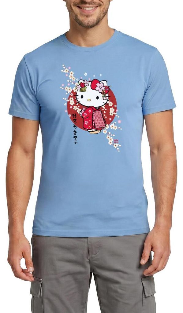 Spreadshirt Hello Kitty Japan Kimono Kirschblüten Männer T-Shirt, S, Carolina Blue