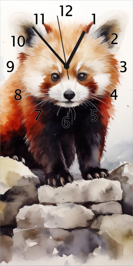 Wallario Design Wanduhr Neugieriger Rotpanda aus Echtglas, Produktbild 