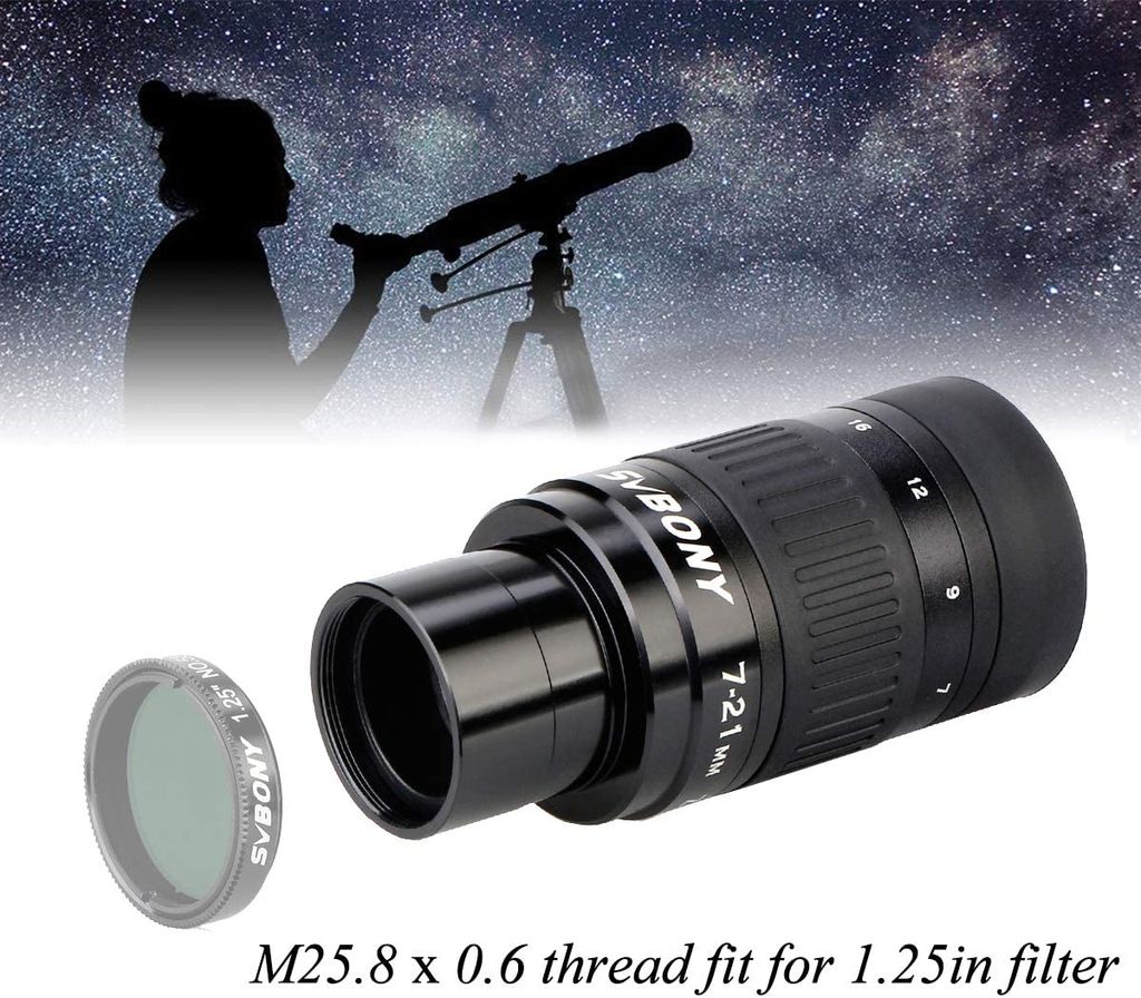 SVBONY SV135 Teleskopokular 1,25 Zoll Zoom-Okular 7-21 mm FMC Green Film Okulare 