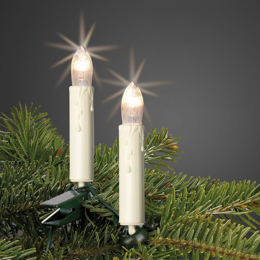 Lichterkette Kerze innen 15 Lichter 980cm Licht, Kabel grün Schaft weiß, Stecker