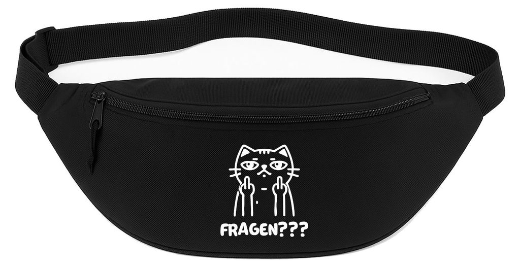 Huuraa Bauchtasche Fragen? grimmige Katze 2,5 Liter Black Polyester Crossbody Bag Geschenkidee