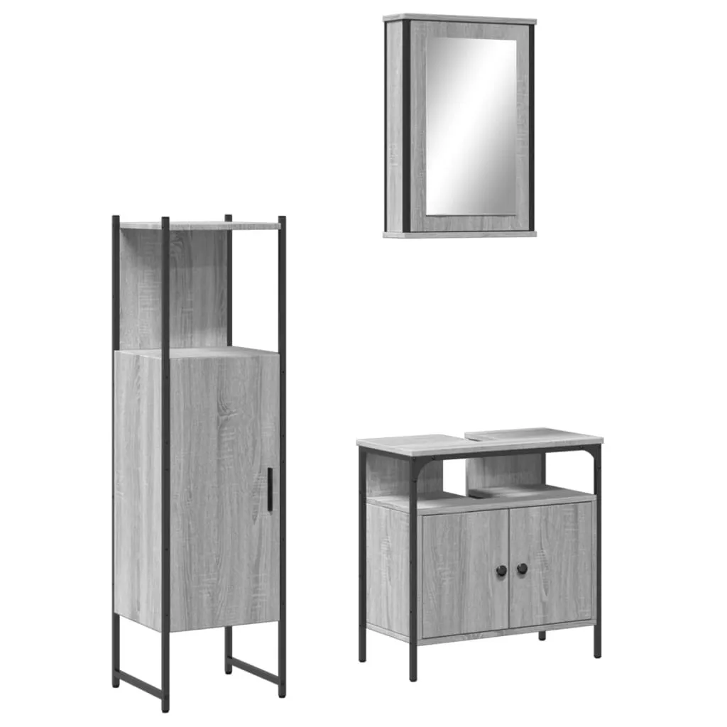 Set Mobili Bagno 3 Pezzi Grigio Sonoma vidaXL - Arredo Bagno Completo