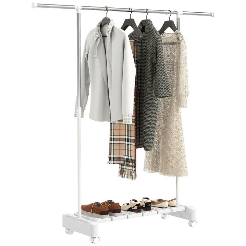 Wäscheständer – Ausziehbarer Wäscheständer – Kleider- und Hutablage – Kleiderwagen – Kleiderständer mit Rollen – 159 x 42 x 168 cm ...