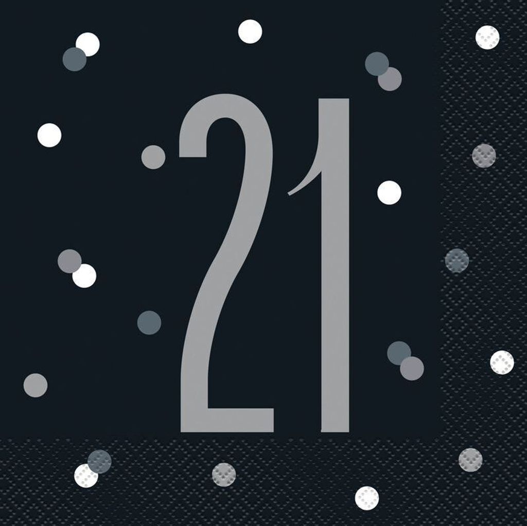 16 Servietten schwarz & silber Zahl 21