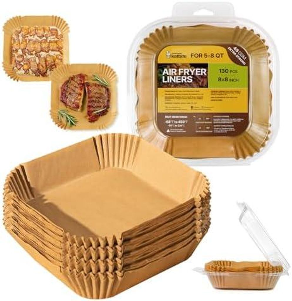 300 Stück Backpapier für Heißluftfritteuse, 20x20 cm Airfryer, Hitzebeständig Heißluftfritteuse Backpapier mit Philips Cecotec COSORI Midea Ru...