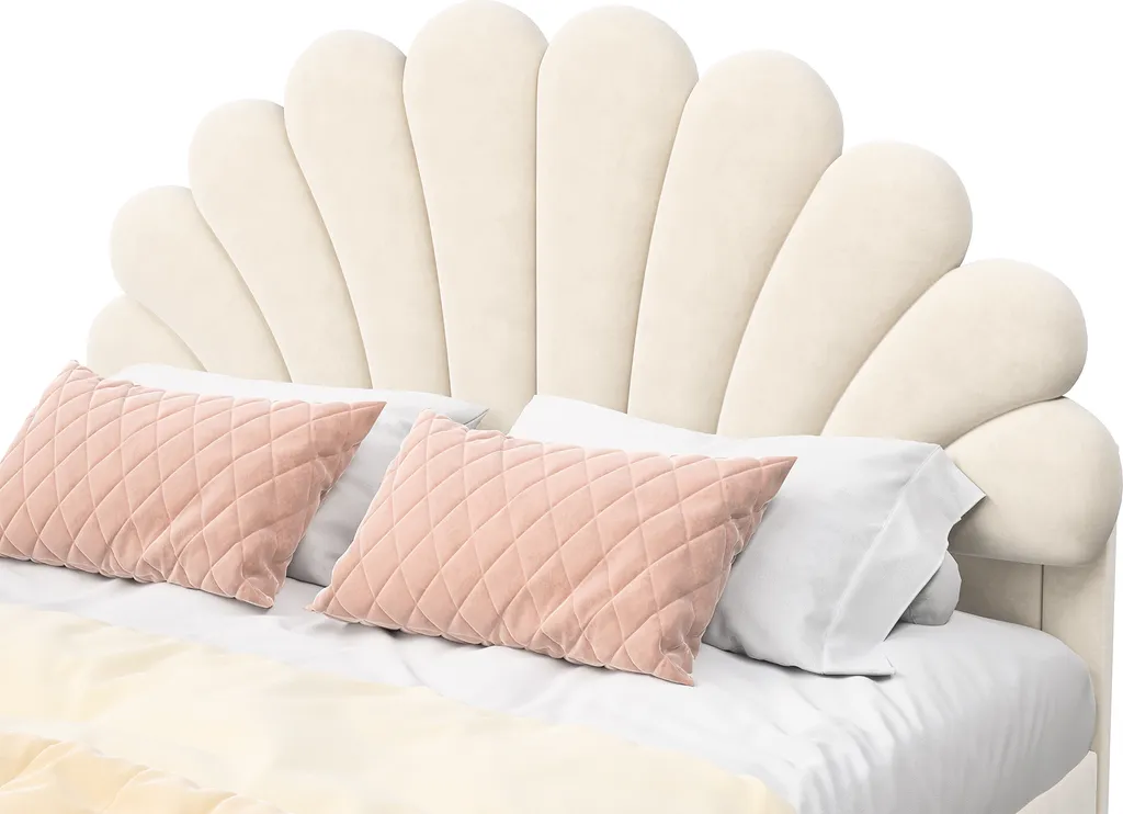 Lit double 140x190 velours beige idéal pour chambre adulte cocooning