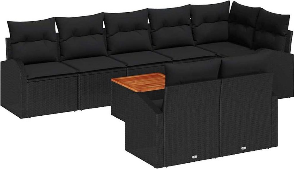 Gartensofa-set mit Kissen 9 pcs Schwarz Poly-Rattan