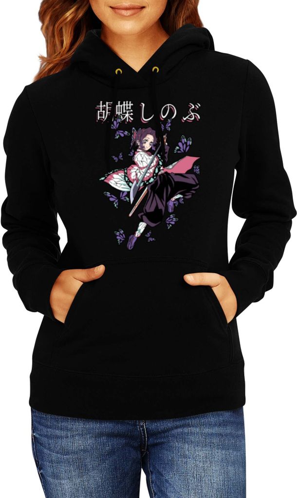 Damen Kapuzenpullover Anime Manga Demon Anime Slayer Shinobu Kocho 02 Shinobu, Lady 2XL / Schwarz