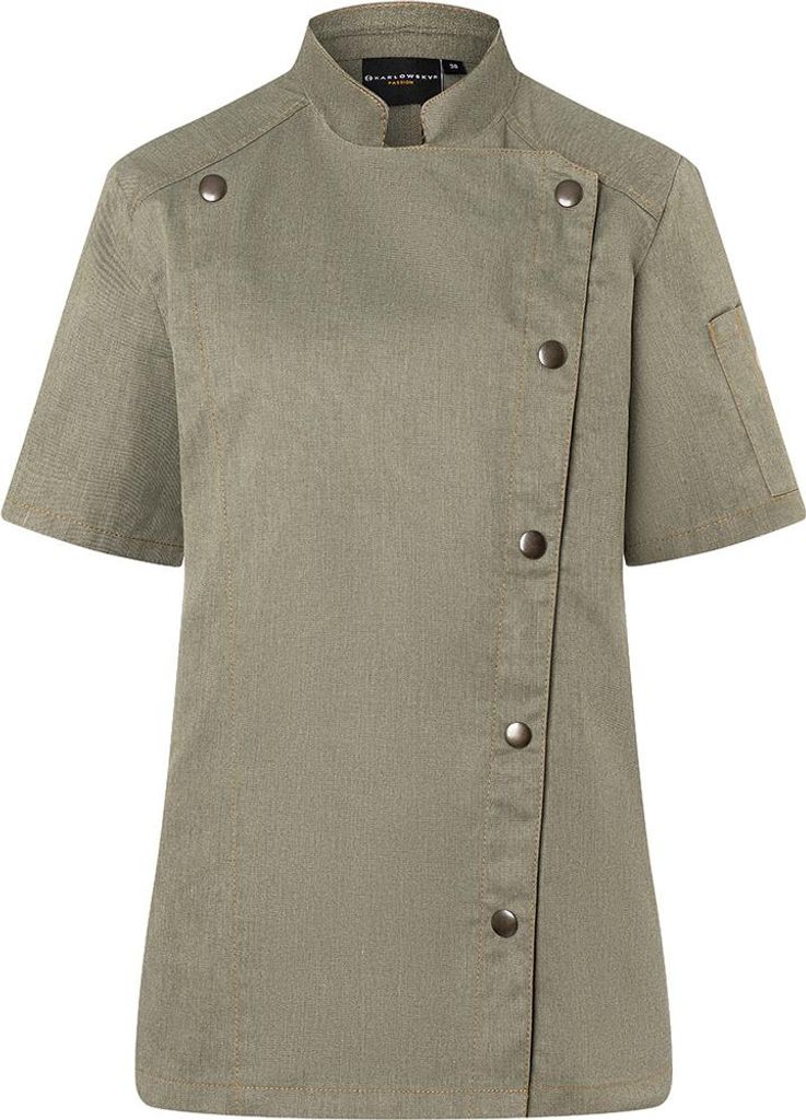 KARLOWSKY Damen Kochjacke JEANS-STYLE Kurzarm Modern-Fit Moosgrün 42
