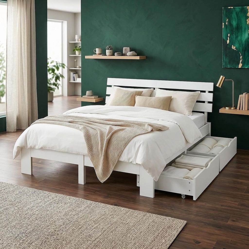 Homestyle4u Holzbett 140x200 mit Lattenrost mit Matratze Produktbild 