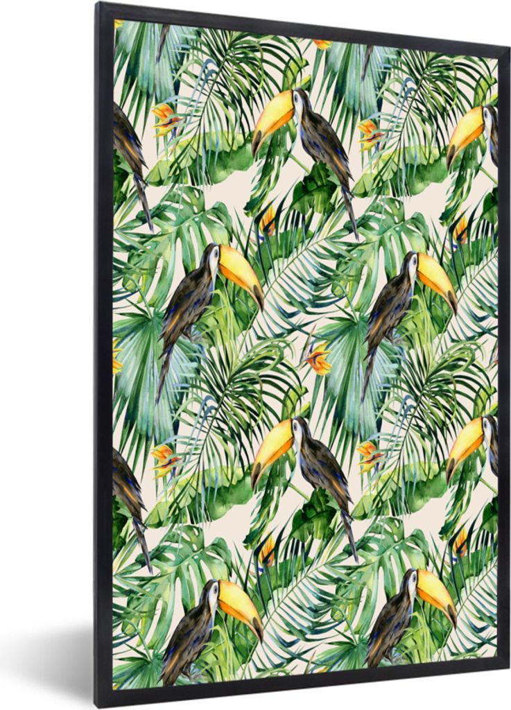 MuchoWow MuchoWow Gerahmtes Poster Blumen - Vogel - Tukan 20x30 cm - Poster mit zchwarzem Bilderrahmen - Drucken - Bilder Poster im Rahmen