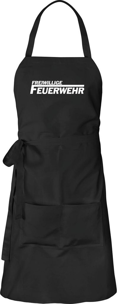 Huuraa Schürze Freiwillige Feuerwehr Schwarz mit Taschen Baumwolle Kochschürze Geschenkidee