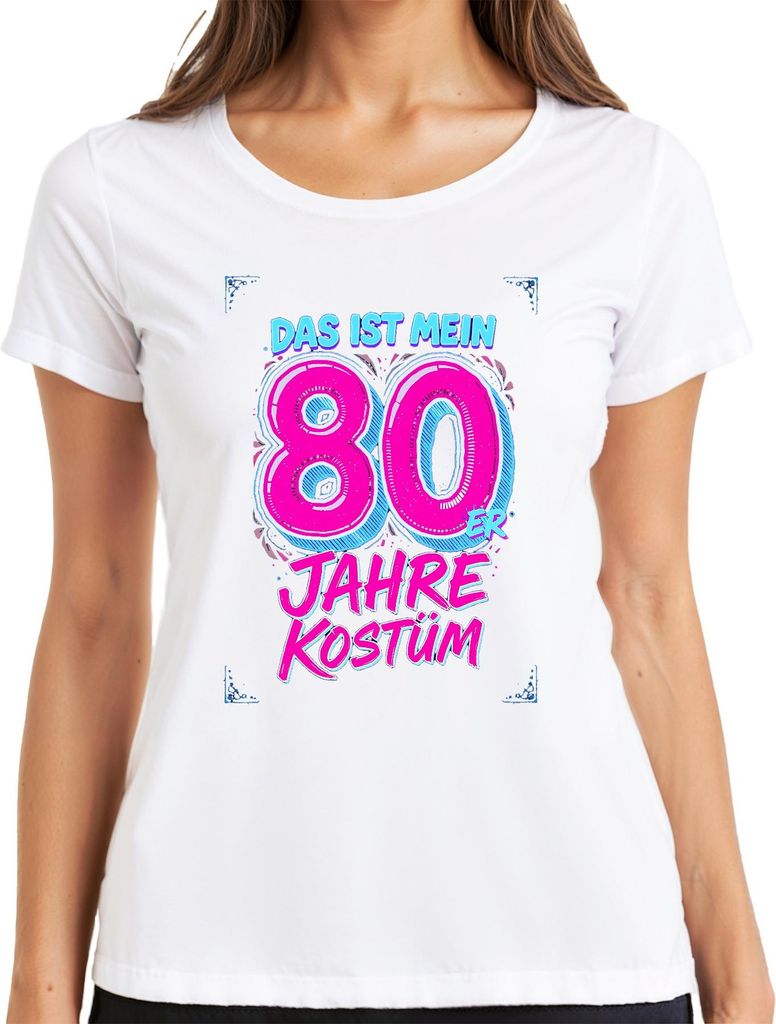 80er Jahre Kostüm Neon Retro Party Geburtstag Geschenk Lustig Damen T-Shirt, Weiß, M