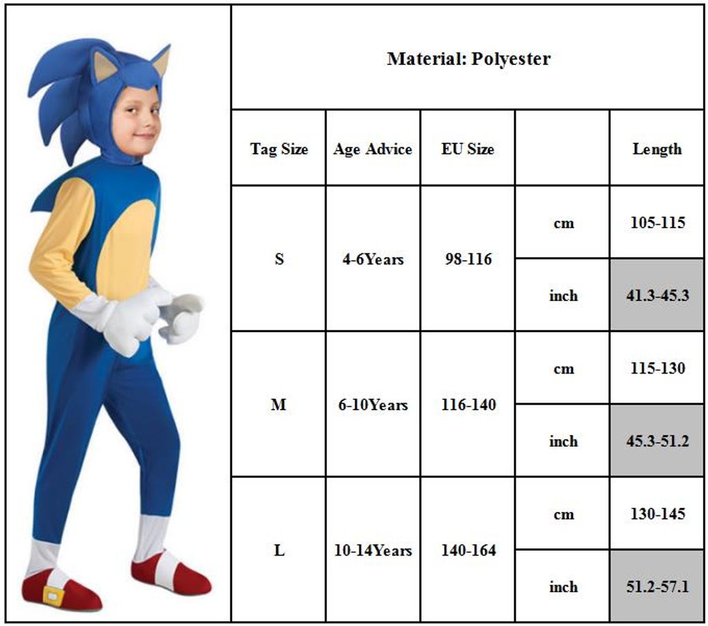 Sonic Hedgehog Kinder Cosplay Kostüme Jungen Kostüme Film Sonic Igel Overall Neu 