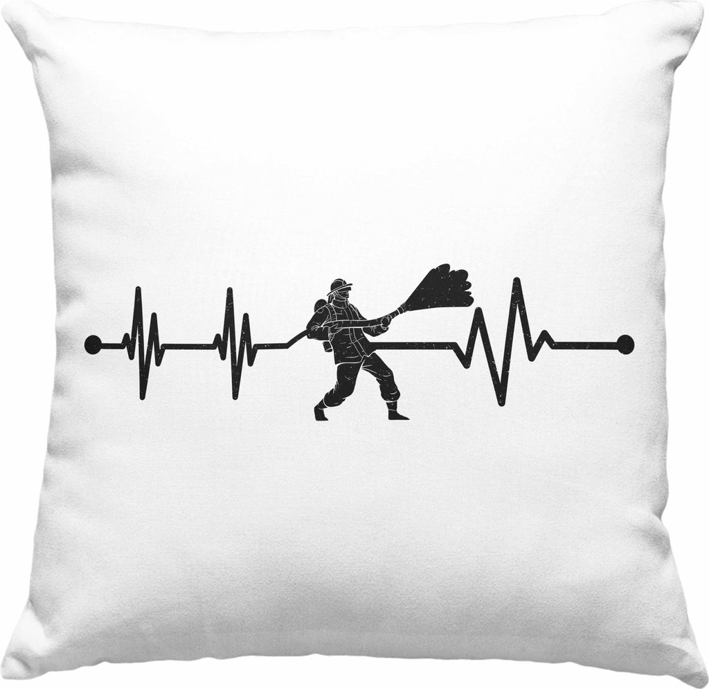 Trendation - Feuerwehr Herzschlag Geschenk Deko-Kissen mit Füllung 40x40 Feuerwehrmann Geschenkidee Lustig Männer (Grau)