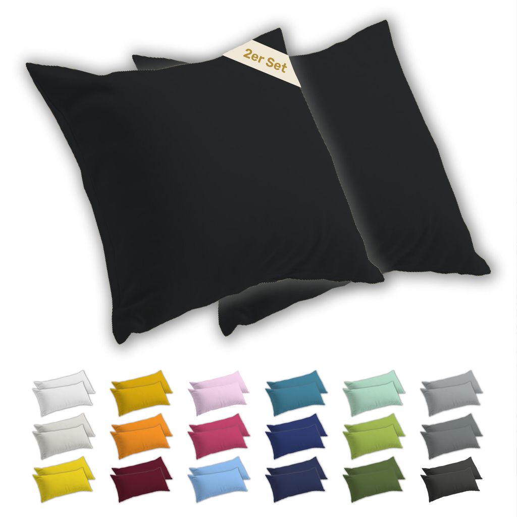 Lavea 2er Set Kissenbezug 80x80 cm, 100% Baumwolle Jersey, YKK-Reißverschluss, Schwarz