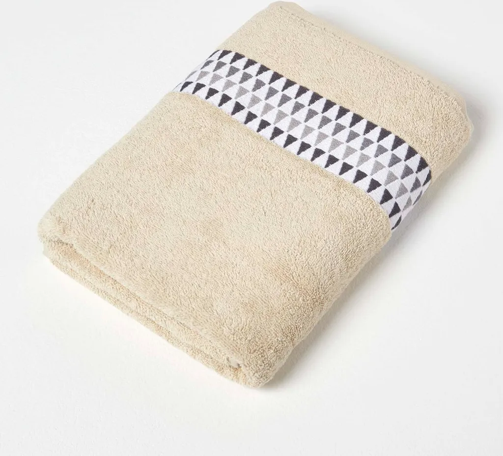Asciugamano Doccia 70x130 Homescapes 100% Cotone Beige con Bordi Retro