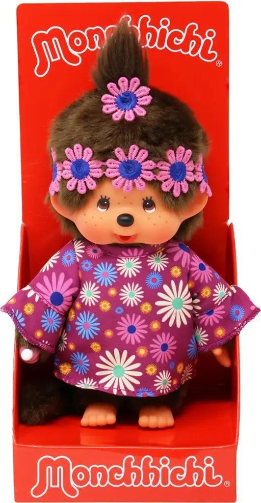 Fillette hippie en robe | 20 cm Monchhichi | Poupée avec Image du produit 