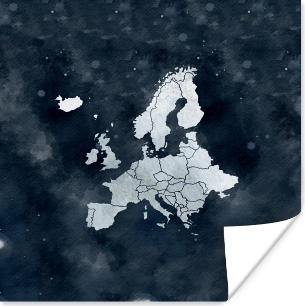 MuchoWow Poster Karte - Europa - Aquarell - Silber 75x75 cm - Wand Dekoration