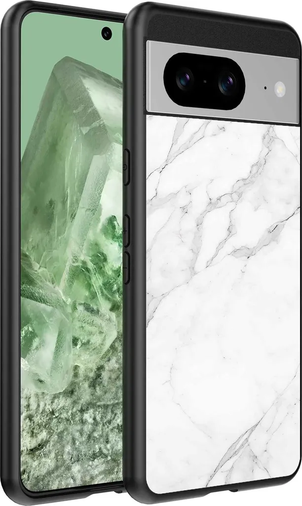 Custodia per Google Pixel 8 con impronta di marmo bianco - Custodia Backcover in TPU con disegno di marmo bianco - Nero - Smartphonica