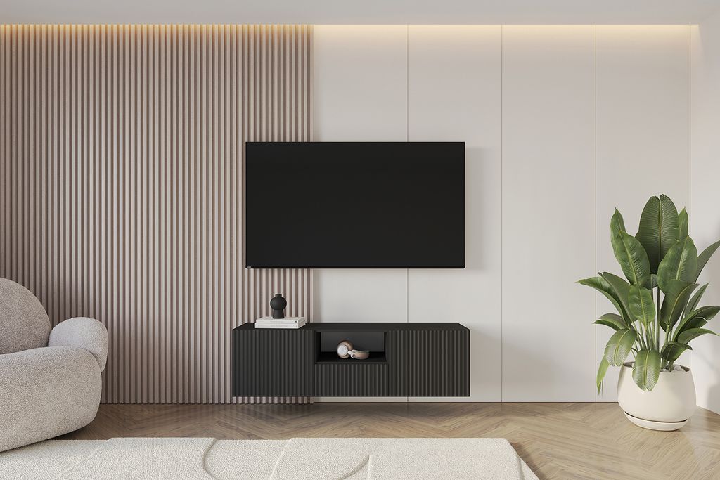 ALTDECOR TV-Schrank NOA-2-W mit Gefrästen Fronten 140x40x41 Lowboard hängend, TV Möbel, TV Cabinet, Fernsehtisch, Fernsehschrank, TV Kommode, TV...