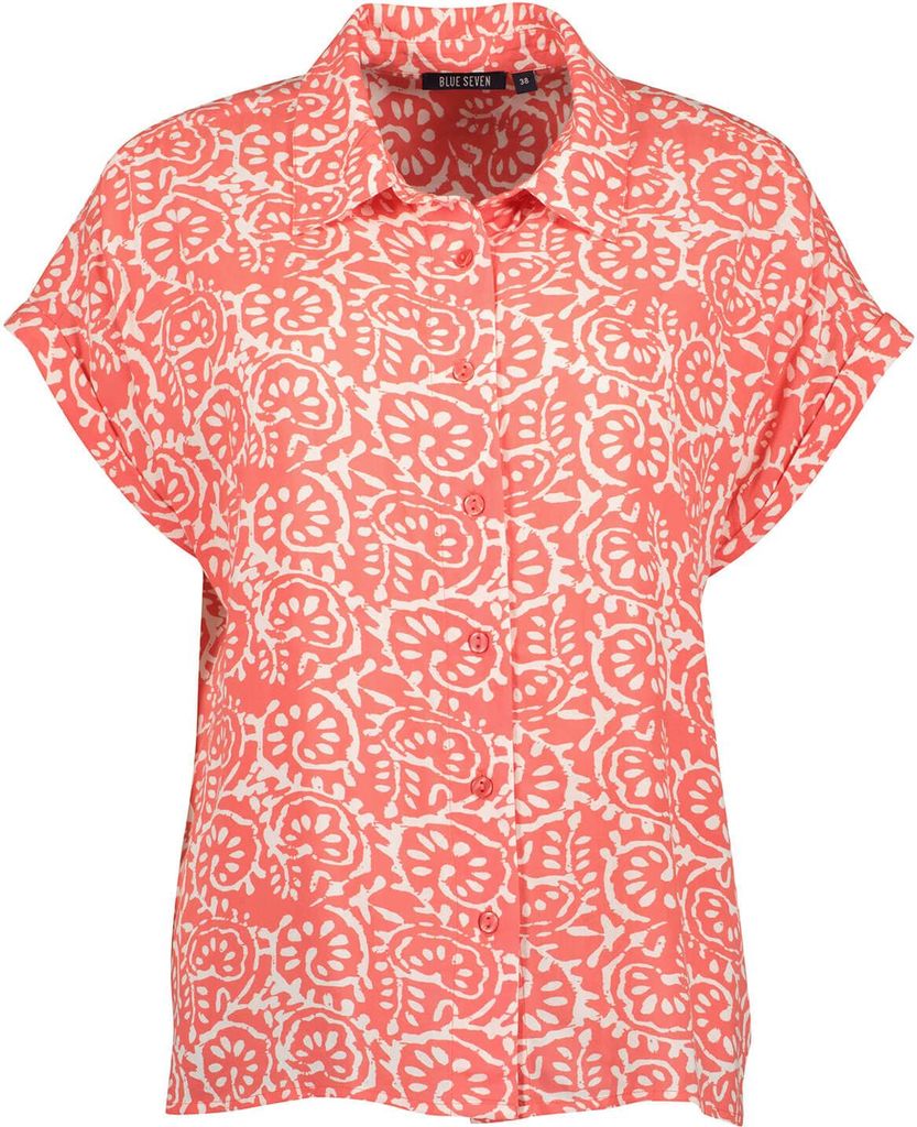 Blue Seven Damen Bluse Allover-Print mit Hemd-Kragen - Damenbluse mit überschnittenen Schultern in Tomate Größe 42