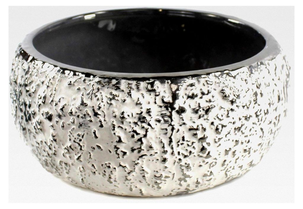 Rundes Keramik Pflanzgefäß in Weiß-Silber Ø 23cm x 12cm