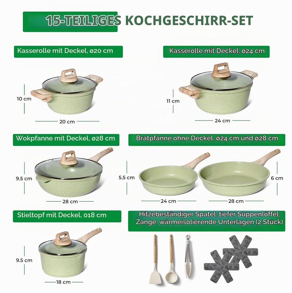 Just Perfecto Grün Topf- und Pfannenset Induktion 15-teilig
