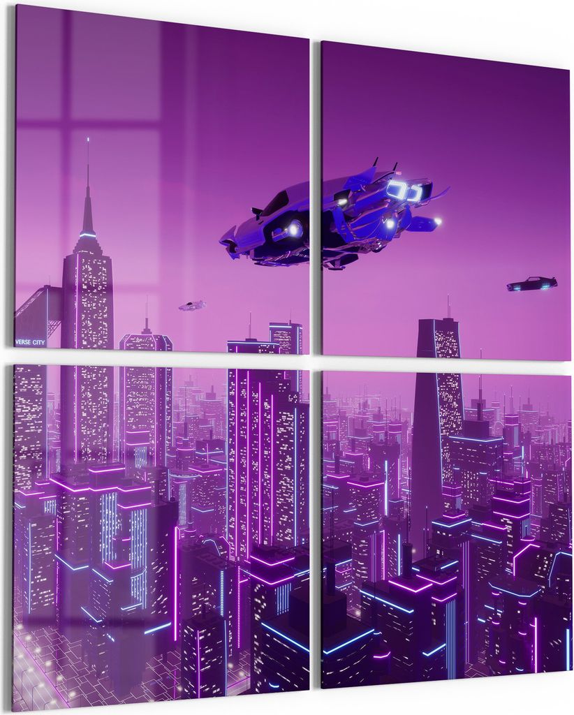 DEQORI Glasbild Echtglas 4x50x50 cm 'Futuristische Metropole' Wandbilder XXL groß