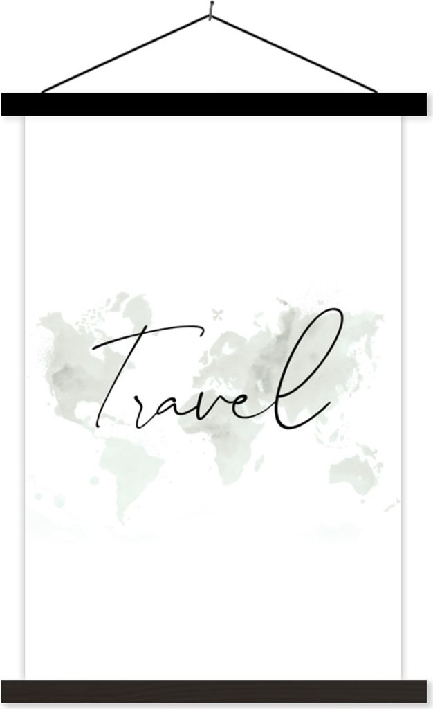 MuchoWow Textilposter Weltkarte - Aquarell - Minimalismus 60x90 cm mit schwarzem Rahmen - Poster Wohnzimmer