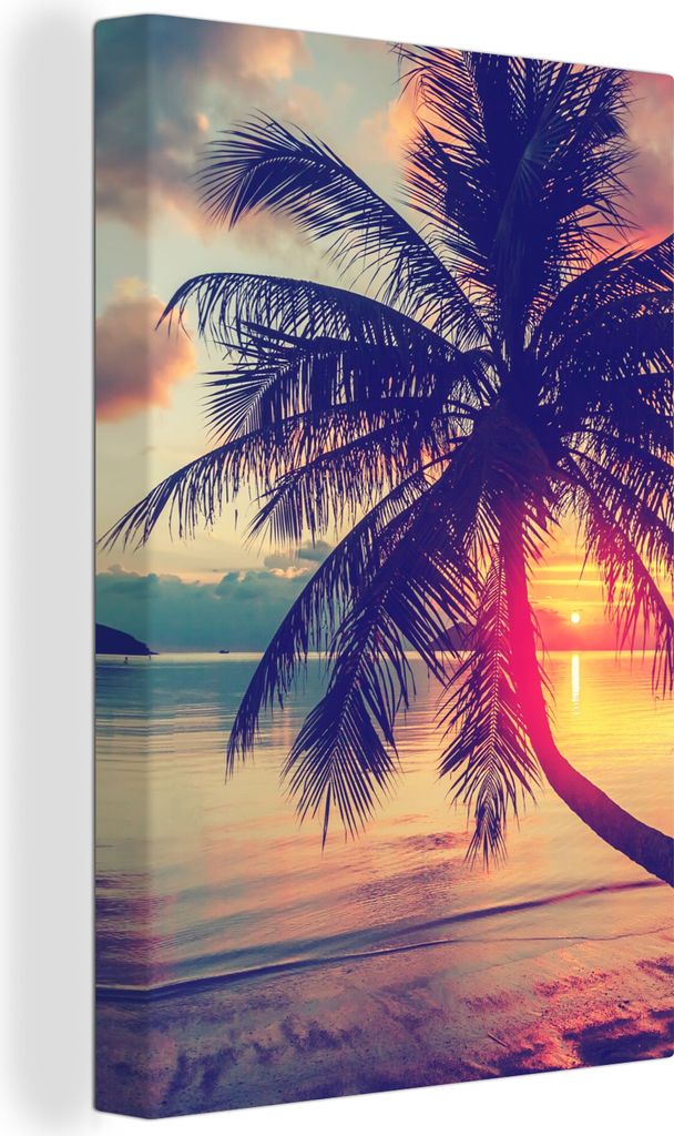 OneMillionCanvasses - Leinwandbilder - 90x140 cm, Palme - Abend - Strand - Sommer, Wandbilder Kunstdruck Wanddekoration - Foto auf Leinwand - Gem...