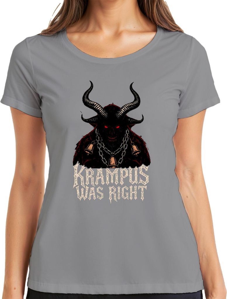 Krampus Was Right Weihnachtsgeschenk Horror Gothic düster Retro Damen T-Shirt, Grau, XL