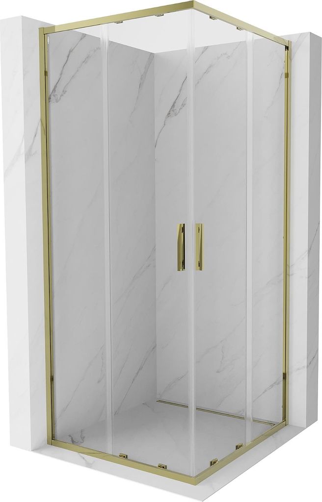 Mexen Exo quadratische Duschkabine, schiebbar 80 x 80 cm, transparent, gold - 8111-080-080-50-00
