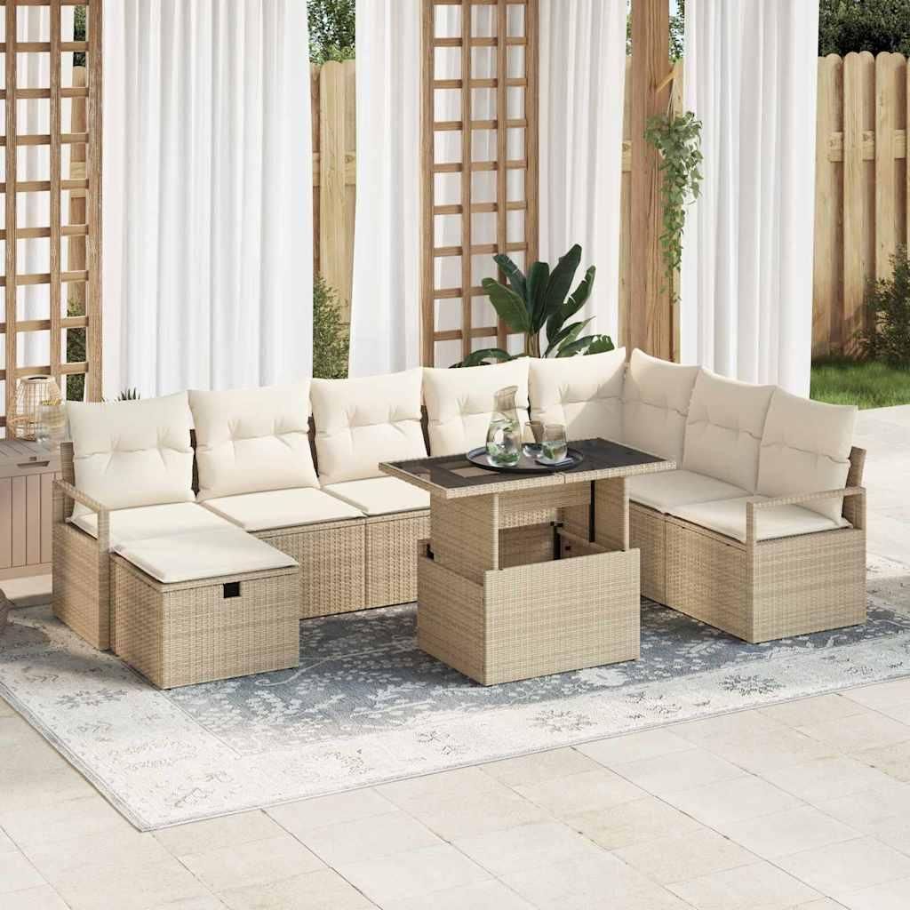Maison Exclusive - Garten-Sofa-Set mit Kissen mit Speicher 9 pcs Beige Poly Rattan
