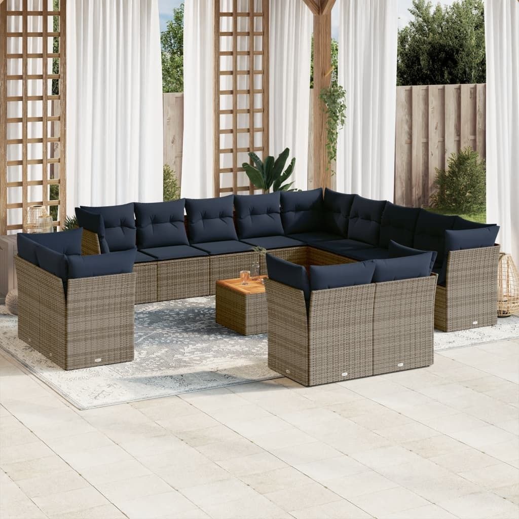 Maison Exclusive - 14-tlg. Garten-Sofagarnitur mit Kissen Grau Poly Rattan