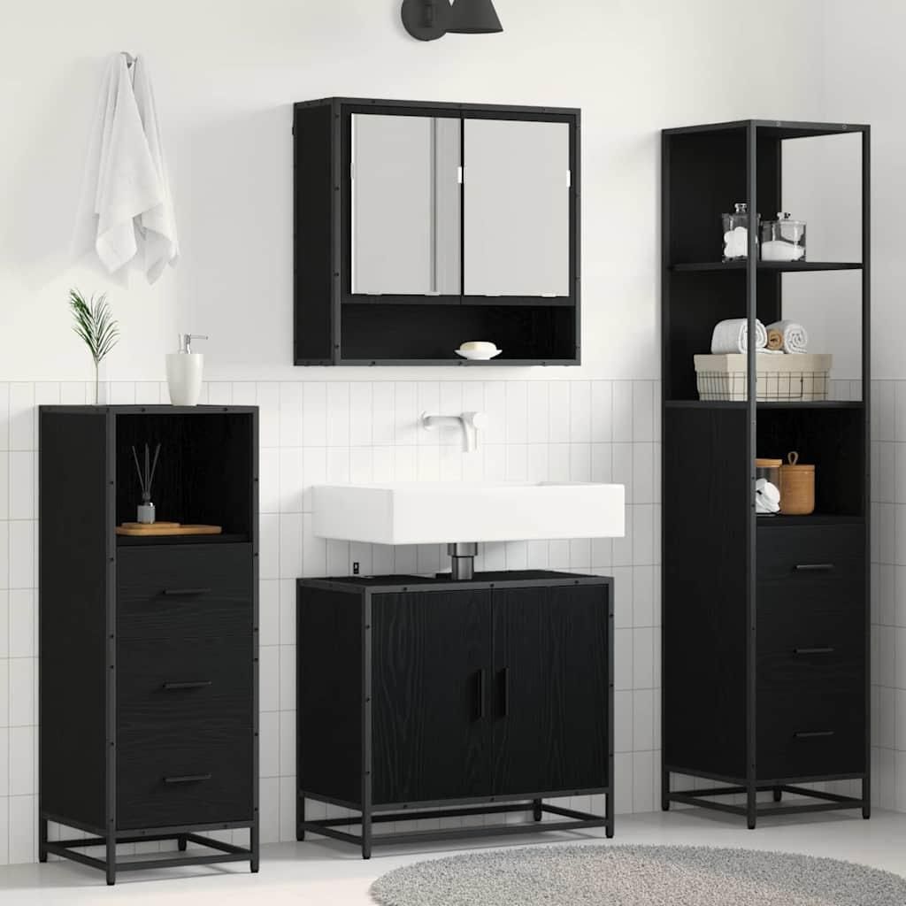 "Schlussverkauf" Badezimmer Sets 4 Stück - Badmöbel/Badschrank/Badregal - Schwarz Eichen-Optik Holzwerkstoff C13272