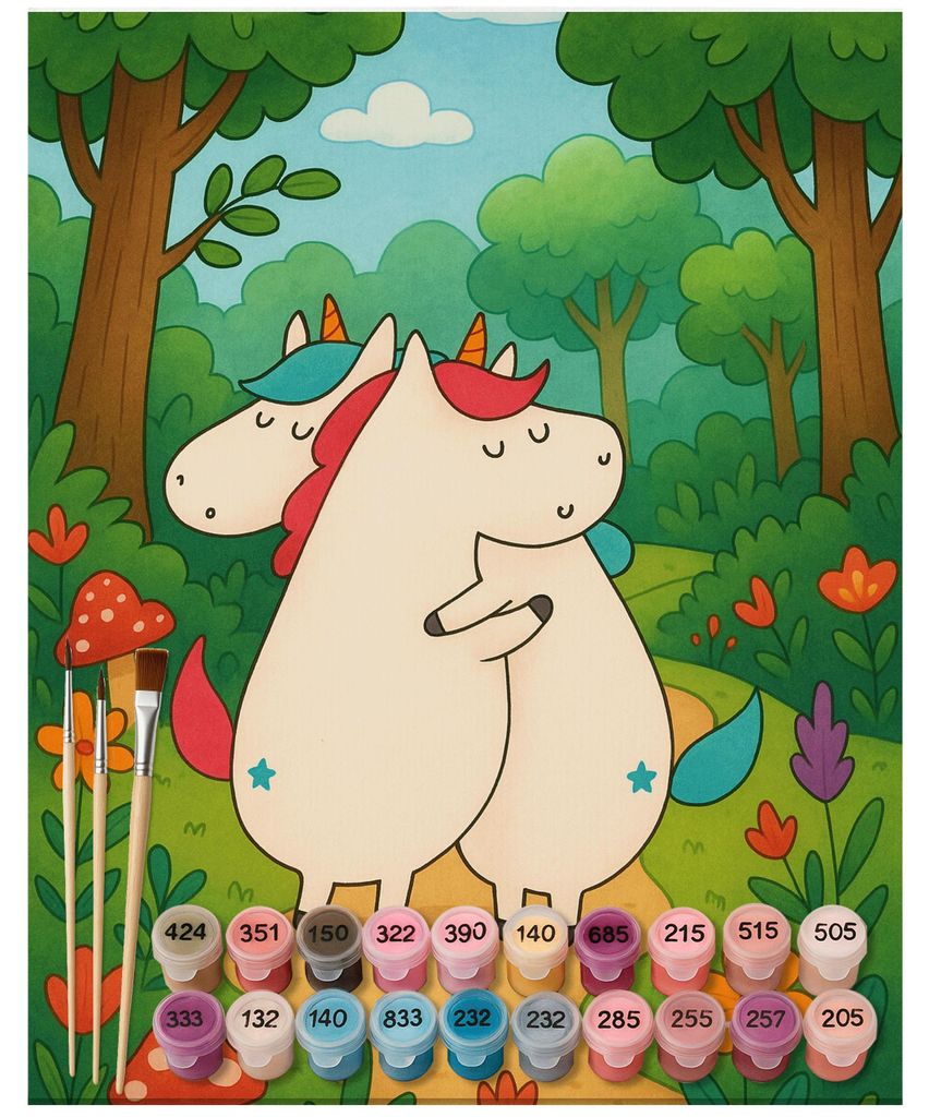 Mr. & Mrs. Panda Malen nach Zahlen Einhörner Umarmen Design 40 x 50 cm Mit Rahmen - Weiß - Geschenk, Bild, Unicorn, Leinwand, Freundinnen, Schwes...