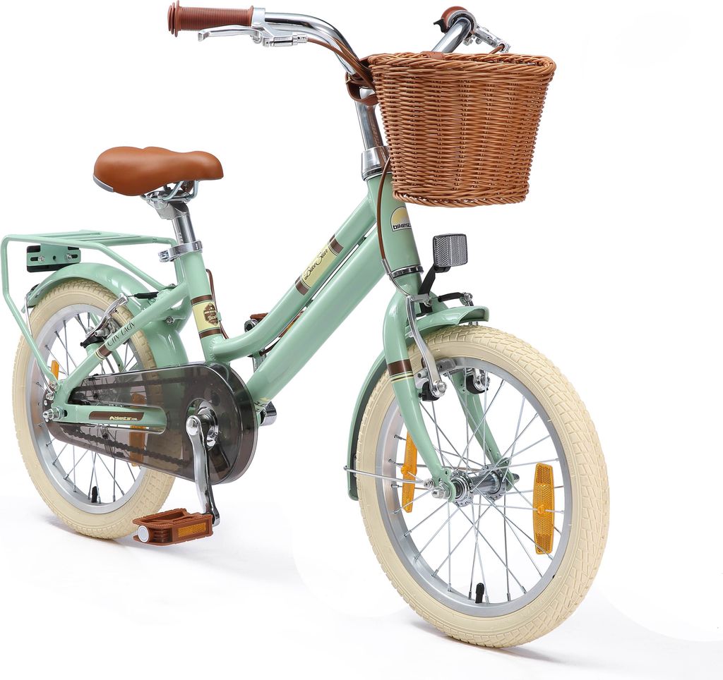 BIKESTAR Alu Kinderfahrrad ab 4 Jahre | 16 Zoll City Retro Bike mit Korb und V-Bremse, Hollandrad | Mint