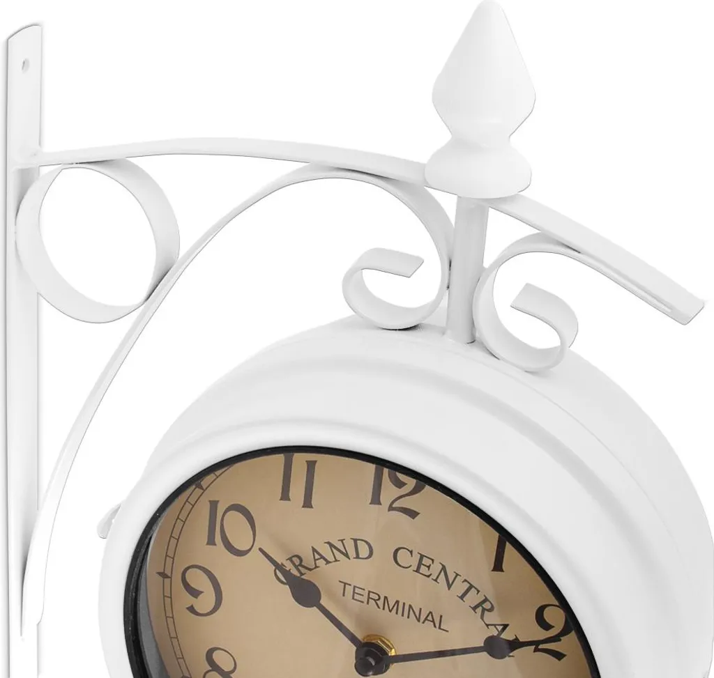 Horloge double face pour intérieur et extérieur déco rétro blanche