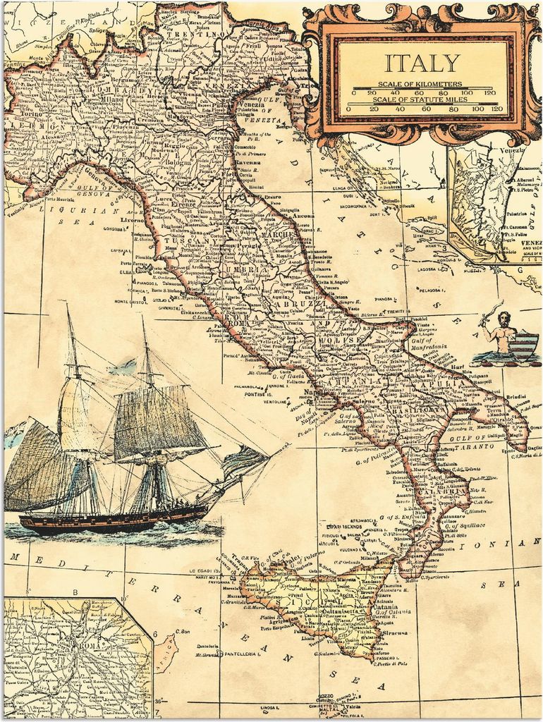 ARTland Wandbild Alu für Innen & Outdoor Italienkarte Größe: 30x40 cm