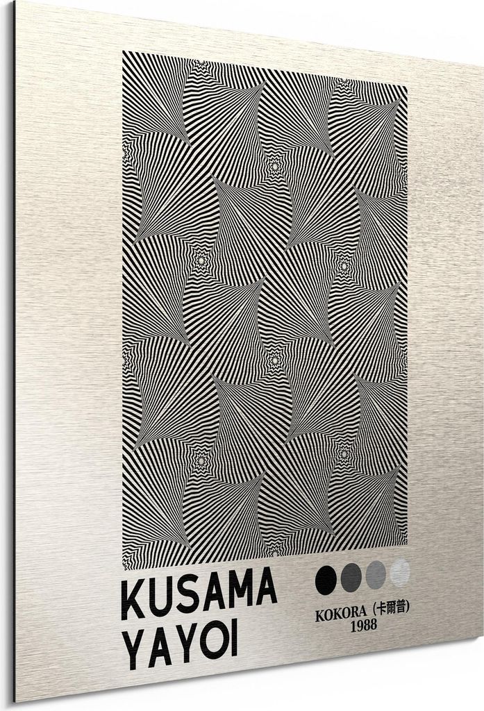 DEQORI Alu-Dibond Bild Silber 50x50 cm 'Kusamas Strukturspiel' Wandbild Metall dünn