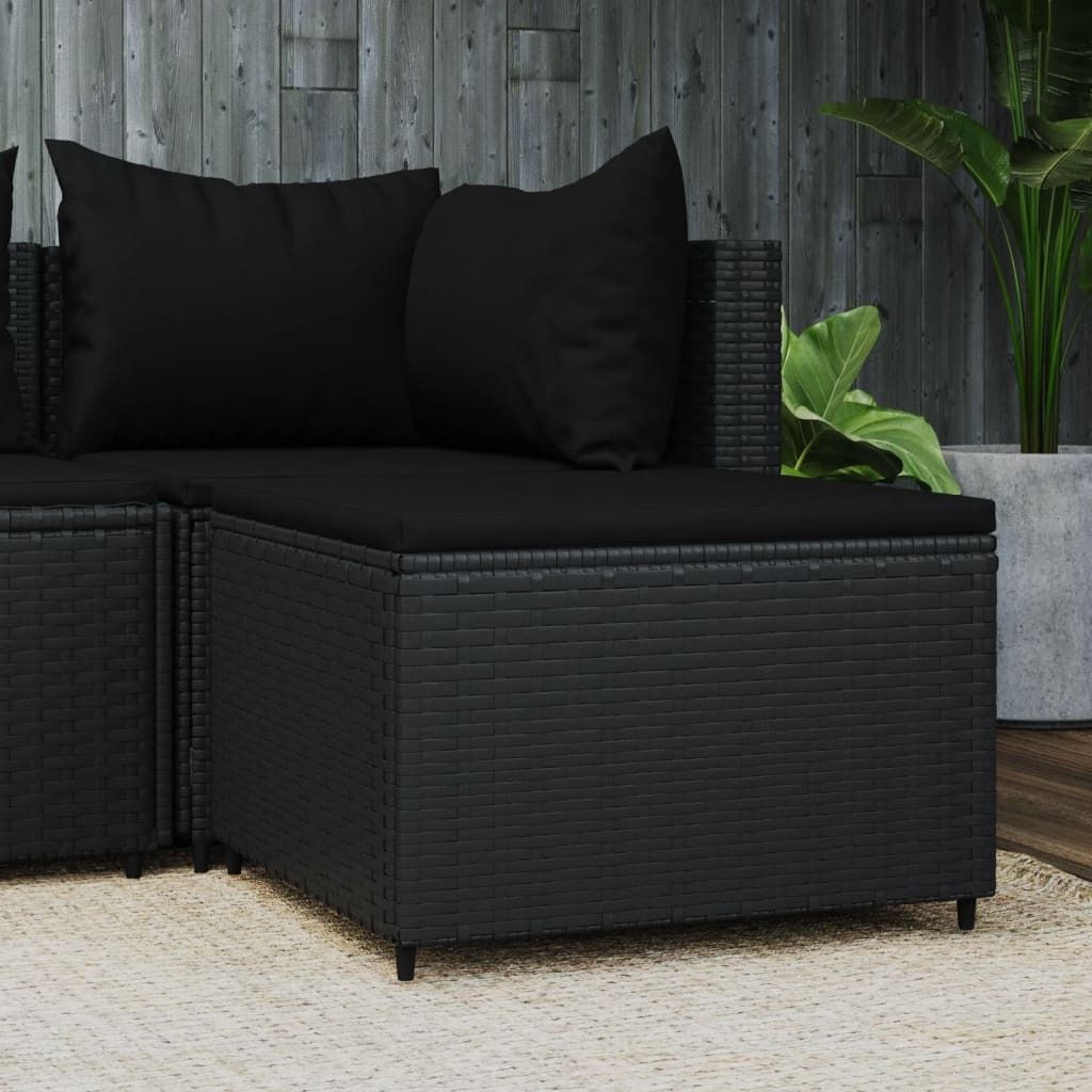The Living Store Gartenhocker mit Kissen Schwarz Poly Rattan